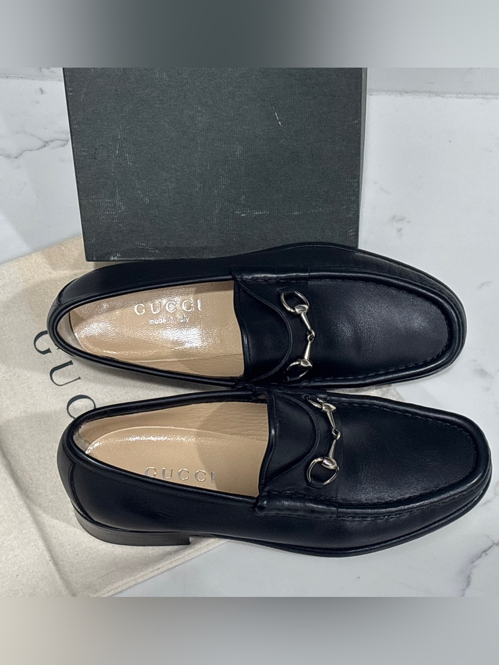 GUCCI 1953 Horsebit Loafer Black Leather Silver Tone Hardware Womens 37 C 7 - Picture 11 of 16